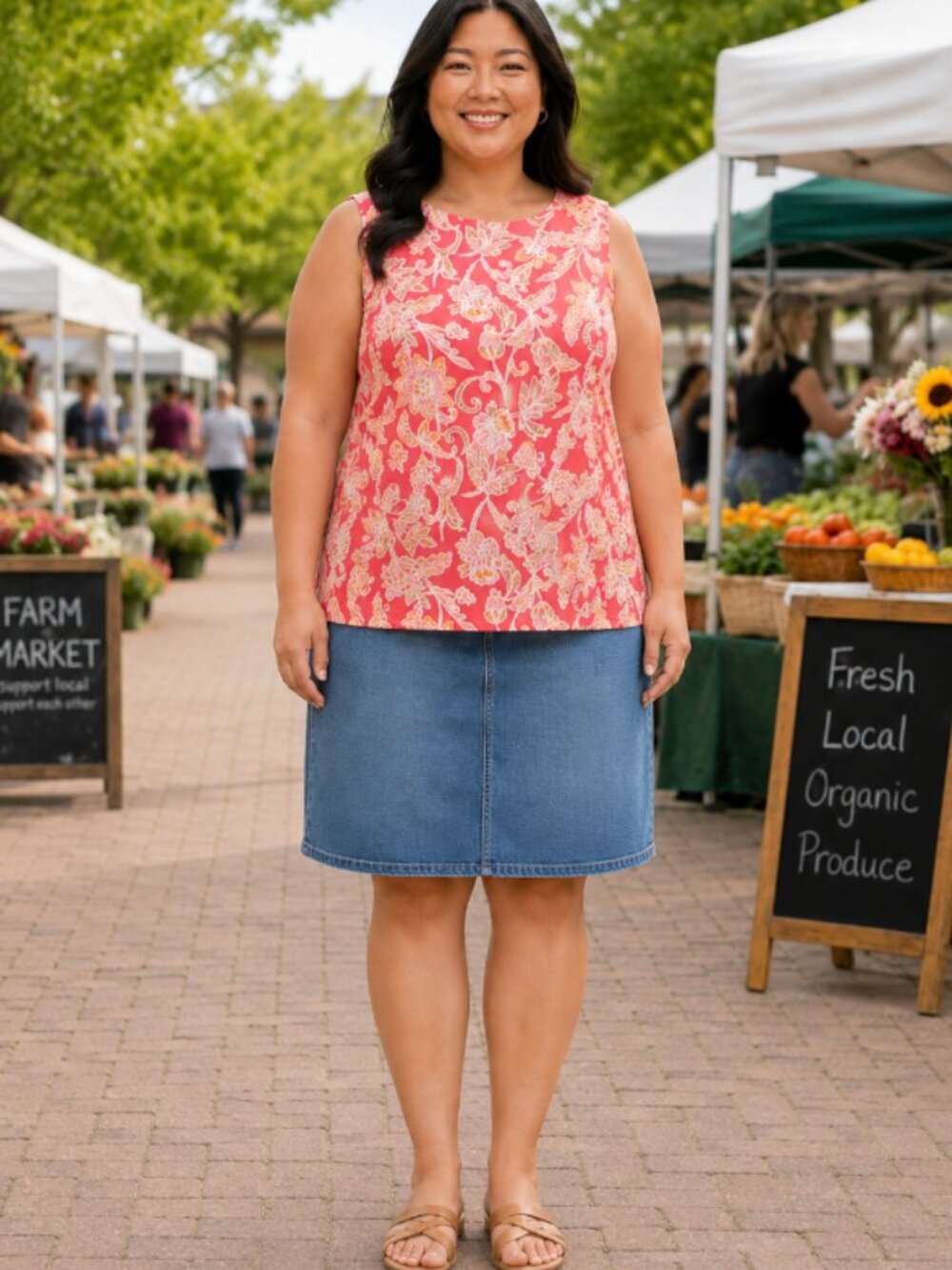 NWT Croft & Barrow Coral Floral Sleeveless Top Plus Size 2X